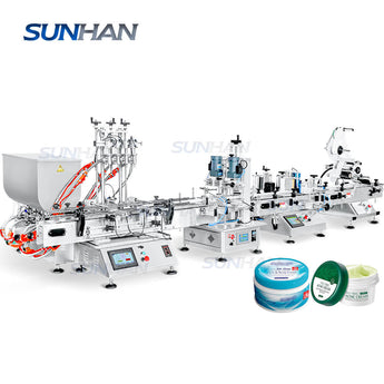 Automatic Piston Pump 4 Heads Cosmetic Serum Beard Cream Lip Balm Paste Filling Capping Labeling Machine Production Line