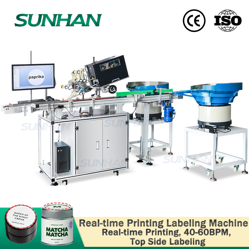 Cap Labeling Machine Top Side Labeling Machine | SH-TB161PO Bottle Cap Online Print Labeler ...