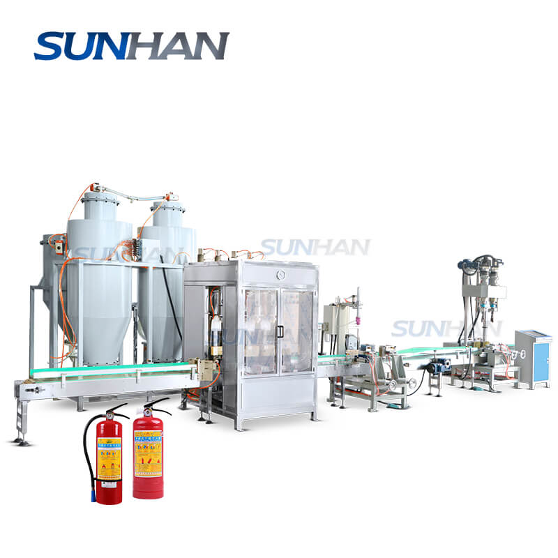 Capping Firefighting 4 Heads Fire Extinguisher Filling Capping Labeling Machine Dry Powder ...